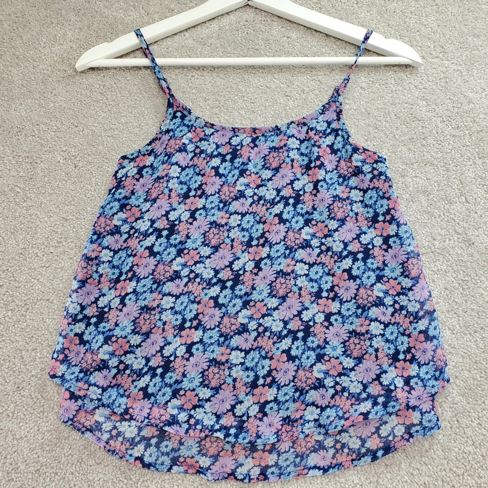 Abercrombie Kids Girls Floral Cami Tank Navy Blue Pink Flowers Size 11 12